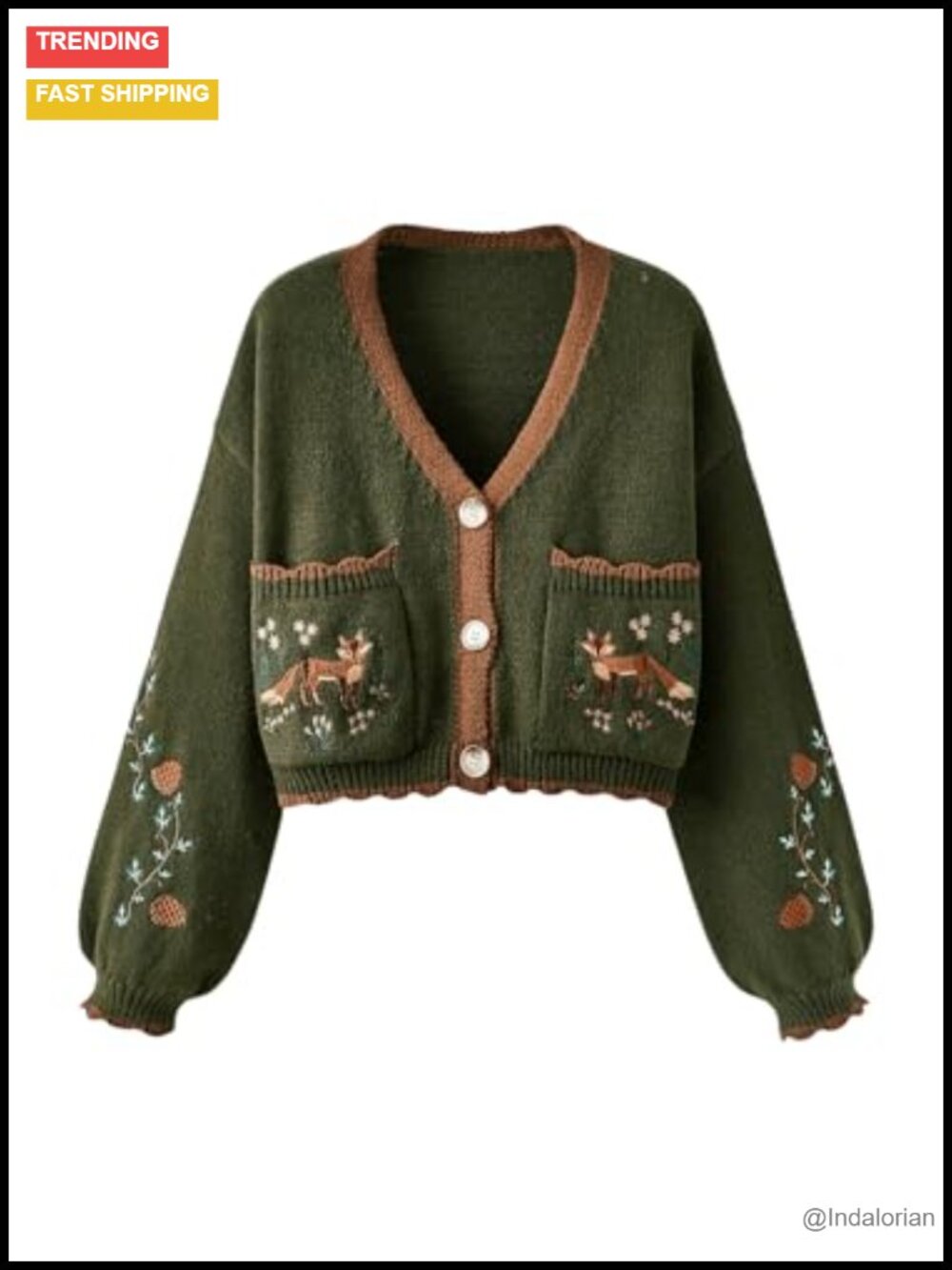 Women's Cropped Cardigan Sweater Button Up Boho Knit V-Neck Cottagecore
